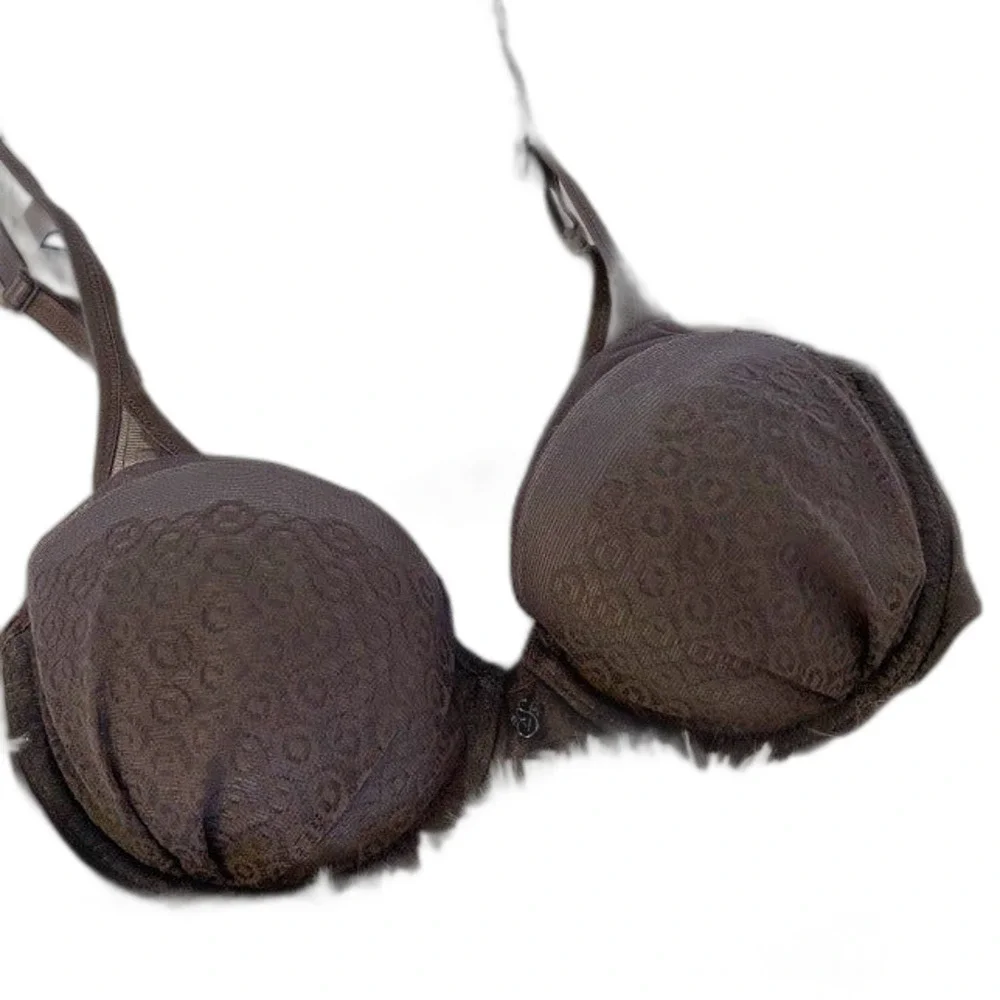 Victoria’s Secret Bra Size 32C‎ Grey Fabulous Sheer Lined Demi Buste Double